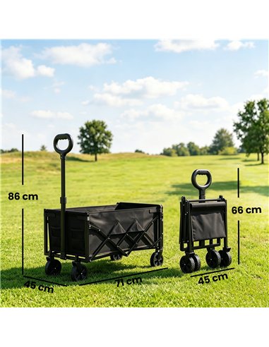 Outsunny 60L Foldable Festival Trolley on Wheels, Collapsible Wagon Cart with Drop-Down Tailgate, Adjustable Handle, Black