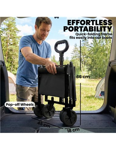 Outsunny 60L Foldable Festival Trolley on Wheels, Collapsible Wagon Cart with Drop-Down Tailgate, Adjustable Handle, Black