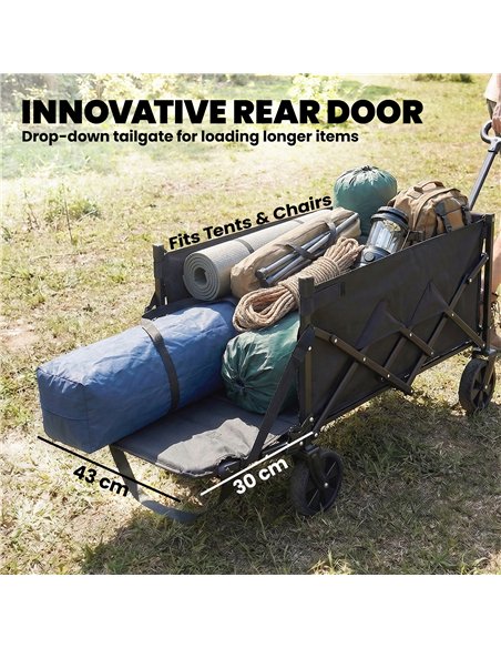 Outsunny 60L Foldable Festival Trolley on Wheels, Collapsible Wagon Cart with Drop-Down Tailgate, Adjustable Handle, Black - pic 200298 | FastDaddyshop
