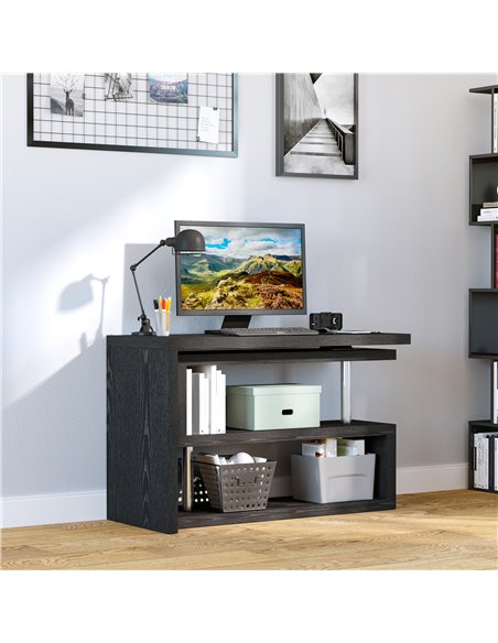 HOMCOM 360° Rotating L-Shaped Corner Computer Desk Home Office Writing Table Swivel Workstation with Storage Shelf, Black - pic 20030 | FastDaddyshop