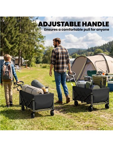 Outsunny 60L Foldable Festival Trolley on Wheels, Collapsible Wagon Cart with Drop-Down Tailgate, Adjustable Handle, Black