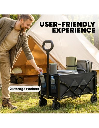 Outsunny 60L Foldable Festival Trolley on Wheels, Collapsible Wagon Cart with Drop-Down Tailgate, Adjustable Handle, Black