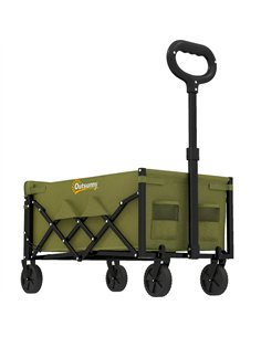 Outsunny 60L Foldable Festival Trolley on Wheels, Collapsible Wagon Cart with Drop-Down Tailgate, Adjustable Handle, Green