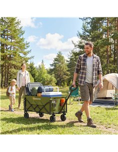 Outsunny 60L Foldable Festival Trolley on Wheels, Collapsible Wagon Cart with Drop-Down Tailgate, Adjustable Handle, Green 2