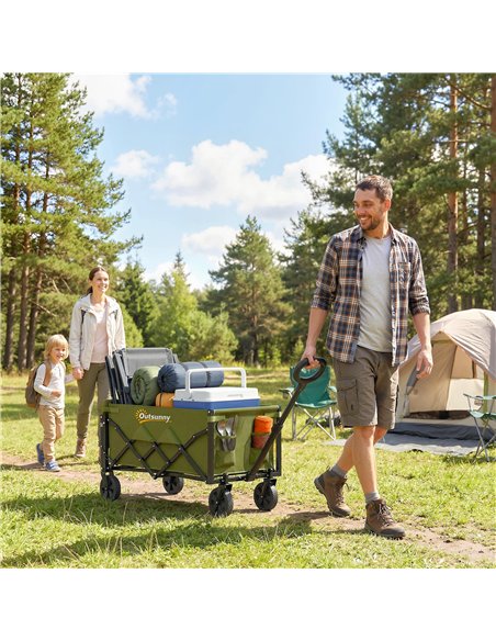 Outsunny 60L Foldable Festival Trolley on Wheels, Collapsible Wagon Cart with Drop-Down Tailgate, Adjustable Handle, Green - pic 200304 | FastDaddyshop