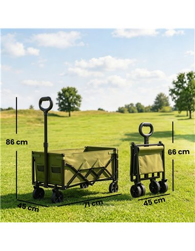 Outsunny 60L Foldable Festival Trolley on Wheels, Collapsible Wagon Cart with Drop-Down Tailgate, Adjustable Handle, Green