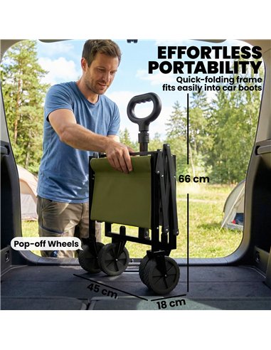 Outsunny 60L Foldable Festival Trolley on Wheels, Collapsible Wagon Cart with Drop-Down Tailgate, Adjustable Handle, Green