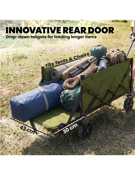 Outsunny 60L Foldable Festival Trolley on Wheels, Collapsible Wagon Cart with Drop-Down Tailgate, Adjustable Handle, Green - pic 200307 | FastDaddyshop