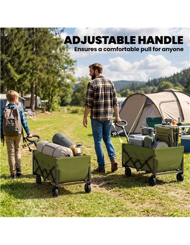 Outsunny 60L Foldable Festival Trolley on Wheels, Collapsible Wagon Cart with Drop-Down Tailgate, Adjustable Handle, Green