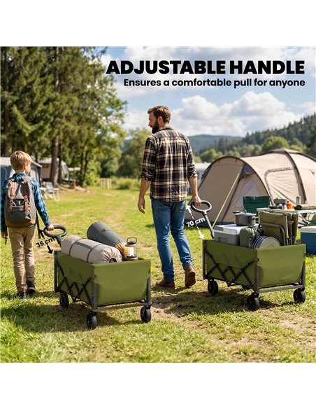 Outsunny 60L Foldable Festival Trolley on Wheels, Collapsible Wagon Cart with Drop-Down Tailgate, Adjustable Handle, Green - pic 200309 | FastDaddyshop