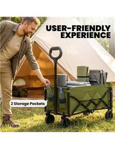 Outsunny 60L Foldable Festival Trolley on Wheels, Collapsible Wagon Cart with Drop-Down Tailgate, Adjustable Handle, Green
