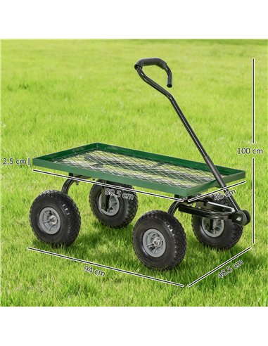 Outsunny Garden Trolley Cart, Heavy Duty Garden Cart with Metal Frame, 10" Pneumatic Wheels, Rotating Handle, 150kg Capacity, fo