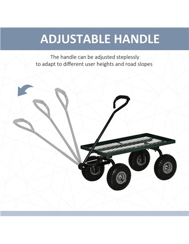 Outsunny Garden Trolley Cart, Heavy Duty Garden Cart with Metal Frame, 10" Pneumatic Wheels, Rotating Handle, 150kg Capacity, fo