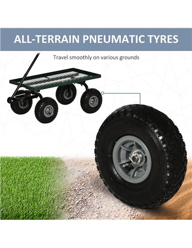 Outsunny Garden Trolley Cart, Heavy Duty Garden Cart with Metal Frame, 10" Pneumatic Wheels, Rotating Handle, 150kg Capacity, fo