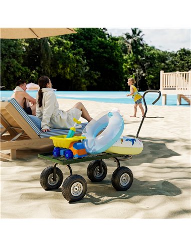Outsunny Garden Trolley Cart, Heavy Duty Garden Cart with Metal Frame, 10" Pneumatic Wheels, Rotating Handle, 150kg Capacity, fo