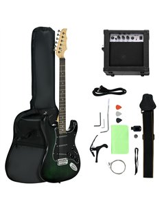 SPORTNOW Six-String Electric Guitar, with 15W Amplifier, Digital Turner, Picks, Shoulder Strap, Case Bag - Dark Green