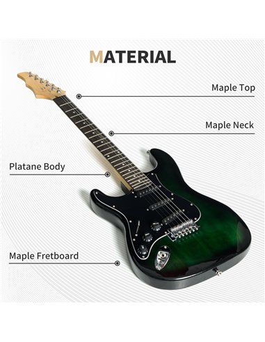 SPORTNOW Six-String Electric Guitar, with 15W Amplifier, Digital Turner, Picks, Shoulder Strap, Case Bag - Dark Green