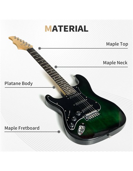 SPORTNOW Six-String Electric Guitar, with 15W Amplifier, Digital Turner, Picks, Shoulder Strap, Case Bag - Dark Green - pic 200334 | FastDaddyshop