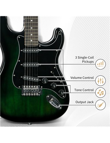 SPORTNOW Six-String Electric Guitar, with 15W Amplifier, Digital Turner, Picks, Shoulder Strap, Case Bag - Dark Green