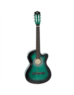 HOMCOM 38 Inch Acoustic Electric Guitar, Beginner Junior Adult Guitar Gloss Finish with Carrying Case - Dark Green