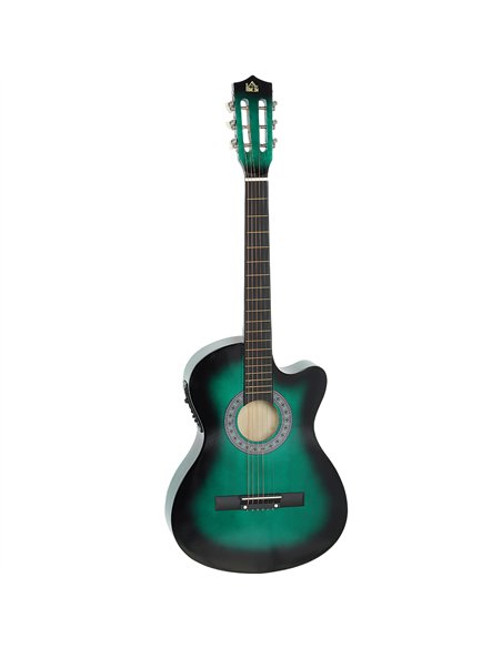 HOMCOM 38 Inch Acoustic Electric Guitar, Beginner Junior Adult Guitar Gloss Finish with Carrying Case - Dark Green - pic 200340 | FastDaddyshop