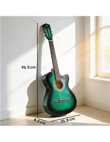 HOMCOM 38 Inch Acoustic Electric Guitar, Beginner Junior Adult Guitar Gloss Finish with Carrying Case - Dark Green