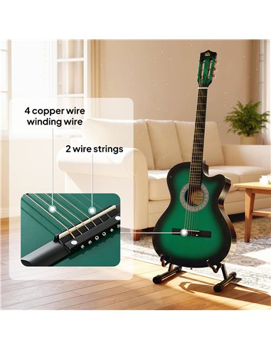 HOMCOM 38 Inch Acoustic Electric Guitar, Beginner Junior Adult Guitar Gloss Finish with Carrying Case - Dark Green