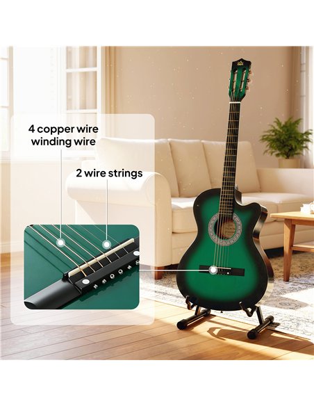 HOMCOM 38 Inch Acoustic Electric Guitar, Beginner Junior Adult Guitar Gloss Finish with Carrying Case - Dark Green - pic 200343 | FastDaddyshop