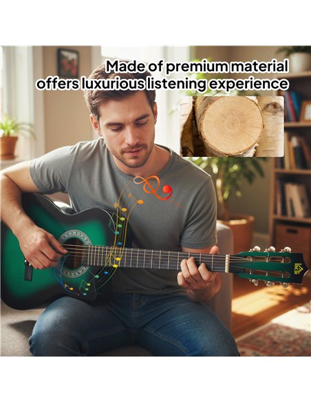 HOMCOM 38 Inch Acoustic Electric Guitar, Beginner Junior Adult Guitar Gloss Finish with Carrying Case - Dark Green - pic 200344 | FastDaddyshop