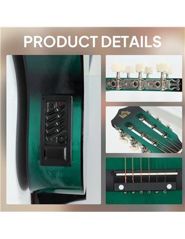 HOMCOM 38 Inch Acoustic Electric Guitar, Beginner Junior Adult Guitar Gloss Finish with Carrying Case - Dark Green