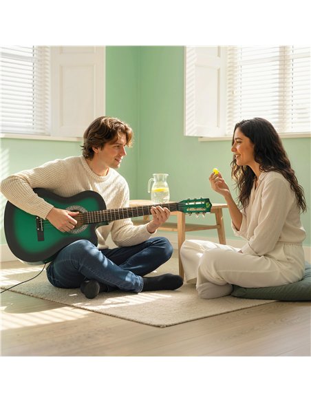 HOMCOM 38 Inch Acoustic Electric Guitar, Beginner Junior Adult Guitar Gloss Finish with Carrying Case - Dark Green - pic 200347 | FastDaddyshop