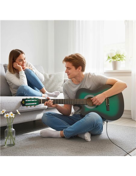 HOMCOM 38 Inch Acoustic Electric Guitar, Beginner Junior Adult Guitar Gloss Finish with Carrying Case - Dark Green - pic 200348 | FastDaddyshop