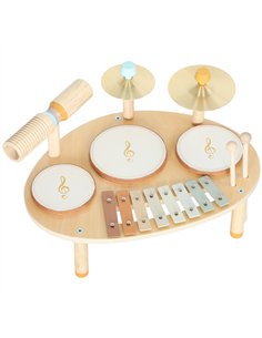 AIYAPLAY Baby Drum Kit, Wooden Kids Musical Instruments with Drums and Xylophone, Gifts for Girls Boys Birthday, Natural