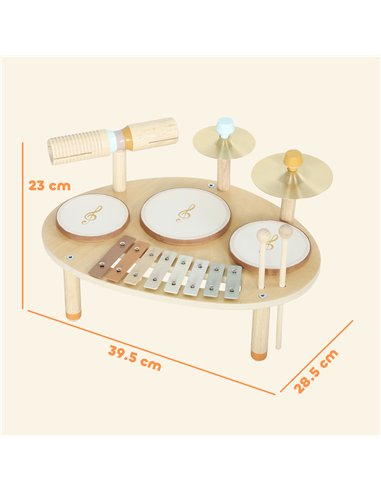 AIYAPLAY Baby Drum Kit, Wooden Kids Musical Instruments with Drums and Xylophone, Gifts for Girls Boys Birthday, Natural
