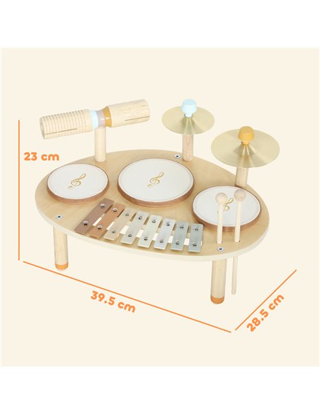 AIYAPLAY Baby Drum Kit, Wooden Kids Musical Instruments with Drums and Xylophone, Gifts for Girls Boys Birthday, Natural - pic 200351 | FastDaddyshop