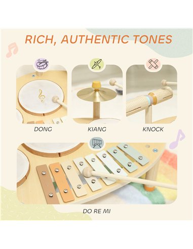 AIYAPLAY Baby Drum Kit, Wooden Kids Musical Instruments with Drums and Xylophone, Gifts for Girls Boys Birthday, Natural