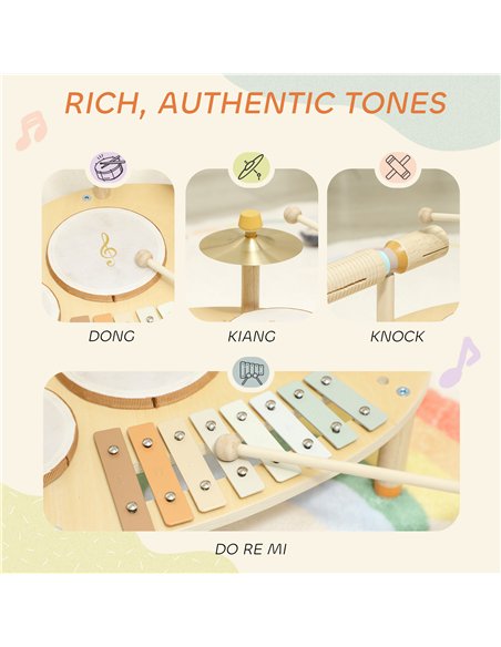 AIYAPLAY Baby Drum Kit, Wooden Kids Musical Instruments with Drums and Xylophone, Gifts for Girls Boys Birthday, Natural - pic 200354 | FastDaddyshop