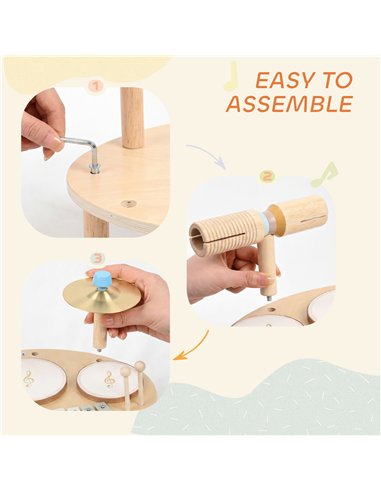 AIYAPLAY Baby Drum Kit, Wooden Kids Musical Instruments with Drums and Xylophone, Gifts for Girls Boys Birthday, Natural