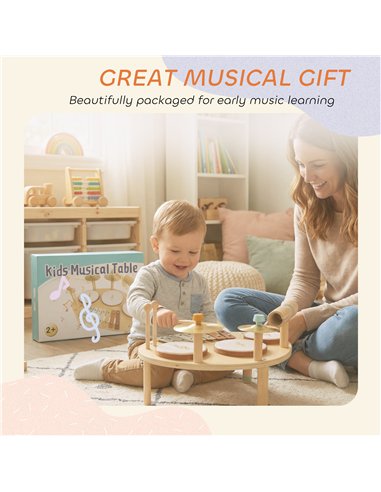 AIYAPLAY Baby Drum Kit, Wooden Kids Musical Instruments with Drums and Xylophone, Gifts for Girls Boys Birthday, Natural