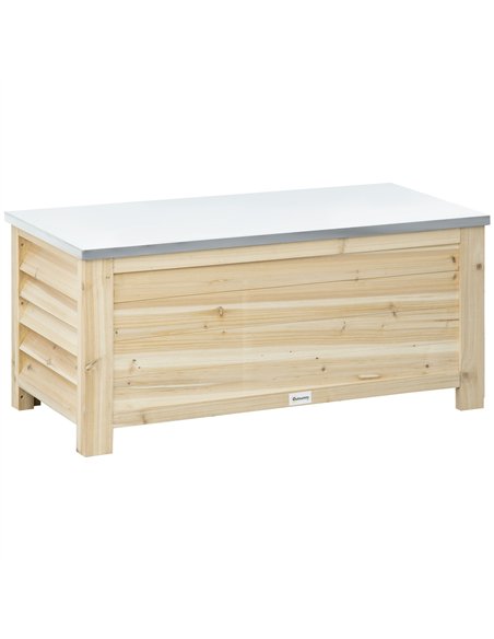 Outsunny 155L Outdoor Storage Box with Metal Top and Shutter Walls, Wooden Outside Tool organiser Container, for Garden, terrace - pic 200358 | FastDaddyshop
