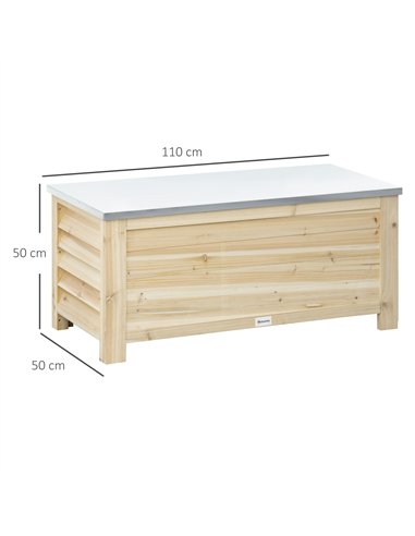 Outsunny 155L Outdoor Storage Box with Metal Top and Shutter Walls, Wooden Outside Tool organiser Container, for Garden, terrace