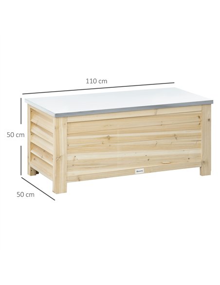 Outsunny 155L Outdoor Storage Box with Metal Top and Shutter Walls, Wooden Outside Tool organiser Container, for Garden, terrace - pic 200360 | FastDaddyshop