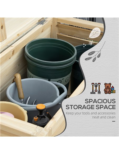 Outsunny 155L Outdoor Storage Box with Metal Top and Shutter Walls, Wooden Outside Tool organiser Container, for Garden, terrace - pic 200361 | FastDaddyshop