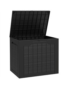 Outsunny 93L Plastic Garden Storage Box, Outdoor Storage Box with Handles, Waterproof Outdoor Storage Container, Black