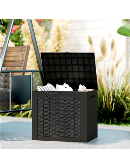 Outsunny 93L Plastic Garden Storage Box, Outdoor Storage Box with Handles, Waterproof Outdoor Storage Container, Black - pic 200377 | FastDaddyshop