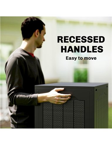 Outsunny 93L Plastic Garden Storage Box, Outdoor Storage Box with Handles, Waterproof Outdoor Storage Container, Black