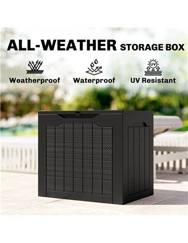 Outsunny 93L Plastic Garden Storage Box, Outdoor Storage Box with Handles, Waterproof Outdoor Storage Container, Black