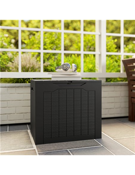 Outsunny 93L Plastic Garden Storage Box, Outdoor Storage Box with Handles, Waterproof Outdoor Storage Container, Black - pic 200384 | FastDaddyshop