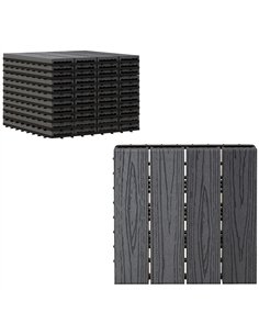 Outsunny WPC Interlocking Decking Tiles, Pack of 11 Interlocking Patio Paving Slabs, 30 x 30 x 2.2 cm, Grey