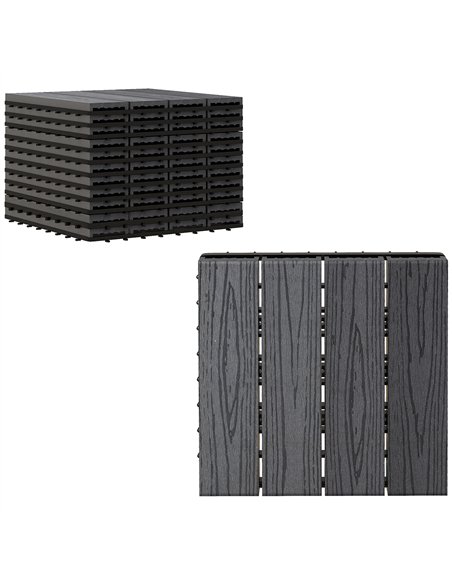 Outsunny WPC Interlocking Decking Tiles, Pack of 11 Interlocking Patio Paving Slabs, 30 x 30 x 2.2 cm, Grey - pic 200385 | FastDaddyshop